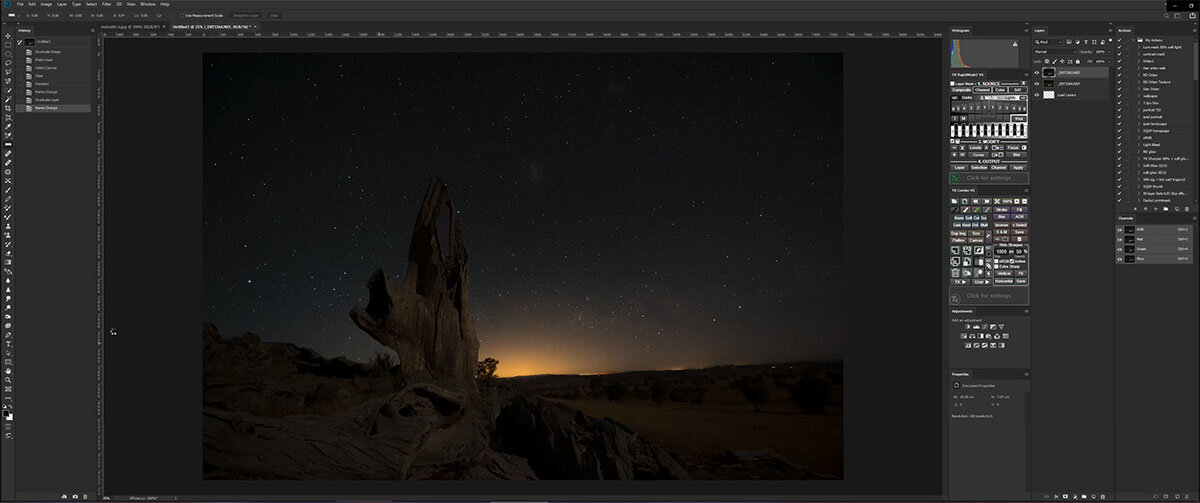 Photoshop星轨图像清洁和堆栈处理摄影后期教程+TKActions V8 Panel 插件【教程+素材+插件和详细安装教程】