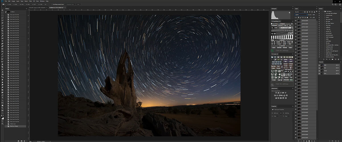 Photoshop星轨图像清洁和堆栈处理摄影后期教程+TKActions V8 Panel 插件【教程+素材+插件和详细安装教程】