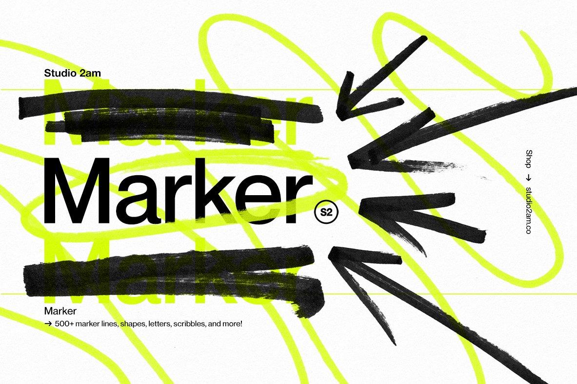 Marker – 500 Scribbles, Lines & More  500个标记形状 涂鸦、字母、数字、线条等 – DUNEFILM