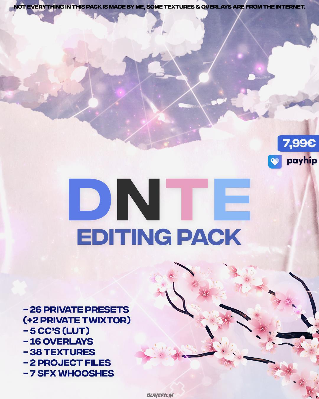 payhip – Dnte Editing Pack 视频编辑包、叠加层过渡、SFX音效、AE项目文件 – DUNEFILM