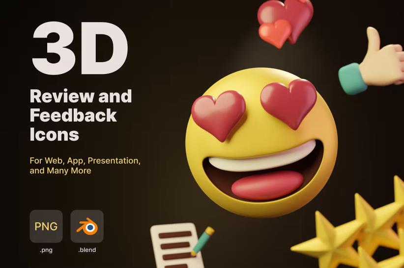 3D review and feedback icons 3D图标 PNG .Blend – DUNEFILM