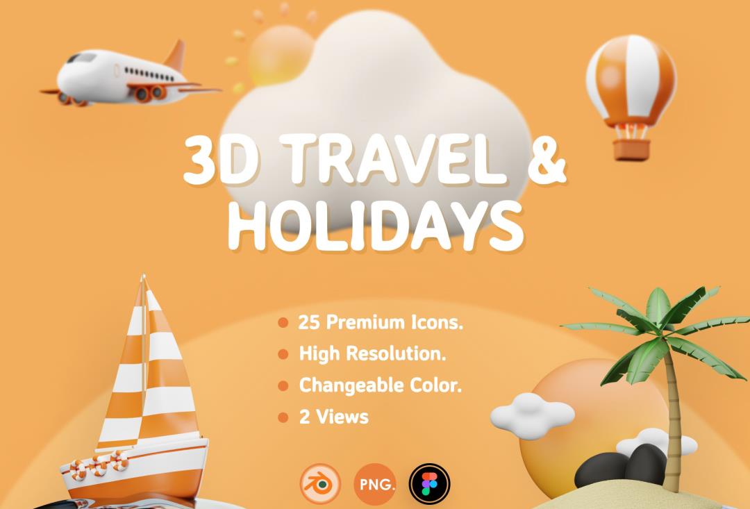 3D Travel and Holidays 旅行和假期3D元素 – DUNEFILM