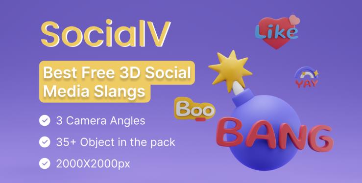 30+Social Slangs 3D Assets社交媒体 3D UI元素图标 – DUNEFILM