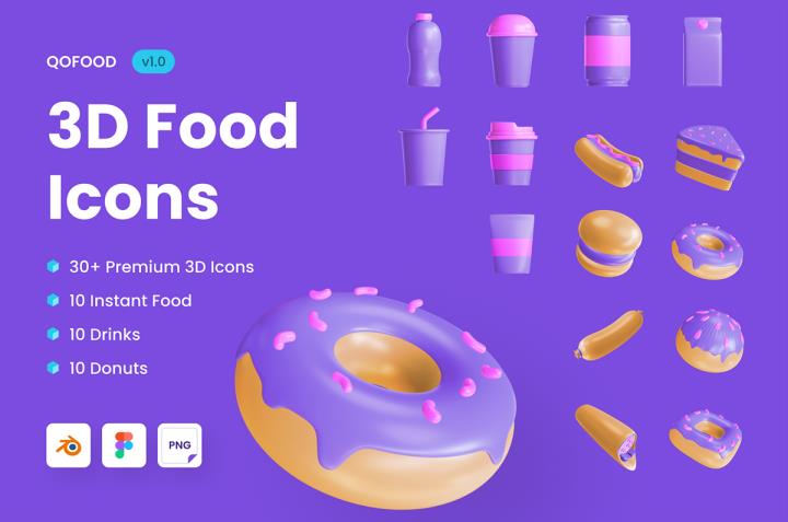 Qofood 食品饮料产品自定义3D图标 – DUNEFILM