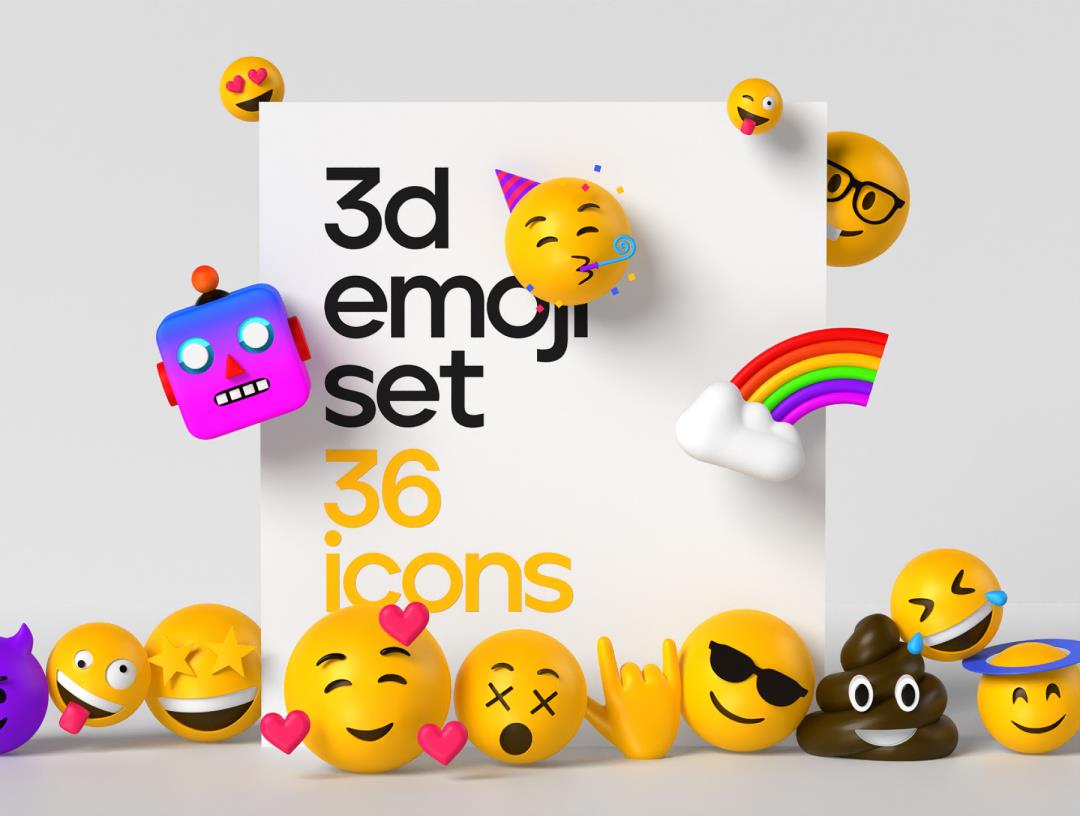 3D Emoji 全球知名微笑到彩虹和机器人表情符号 – DUNEFILM