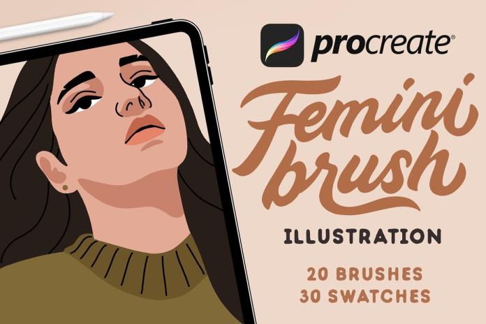 FeminiBrush 装饰画插画平面人像插画抽象元素Procreate画笔 – DUNEFILM