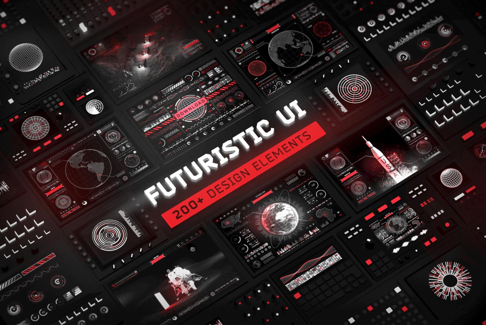 FUTURISTIC UI KIT – 200 DESIGN ELEMENTS 未来派 UI 套件 – 200 个设计元素 – DUNEFILM