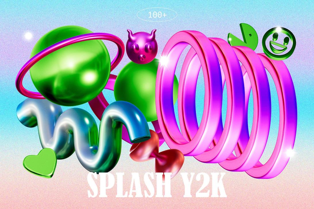 Splash Y2K-3D Abstract Retro Shapes 100多个Y2K-3D 渐变抽象复古形状 – DUNEFILM