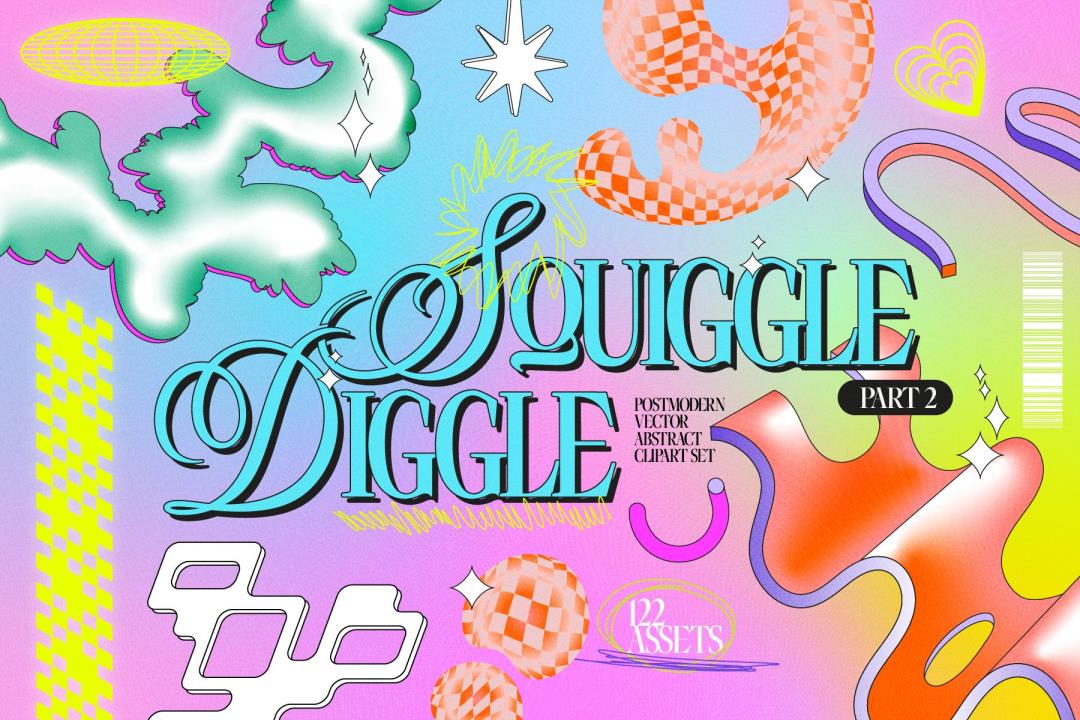 Postmodern Squiggle 2 Vector Clipart 复古后现代波浪形 PART2 PNG、AI矢量图抽象形状剪贴画 (波浪形、3D 形状、发光图形、涂鸦等!) – DUNEFILM