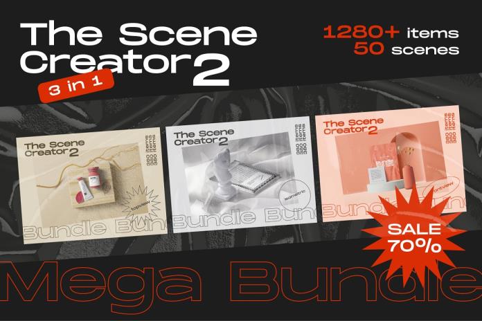 The Scene Creator 2 – Bundle 3 in 1 巨大图形集独特项目和预制场景创作者2 – 3合1套装捆绑包 – 品牌、标题、Web项目、场景样机 – DUNEFILM