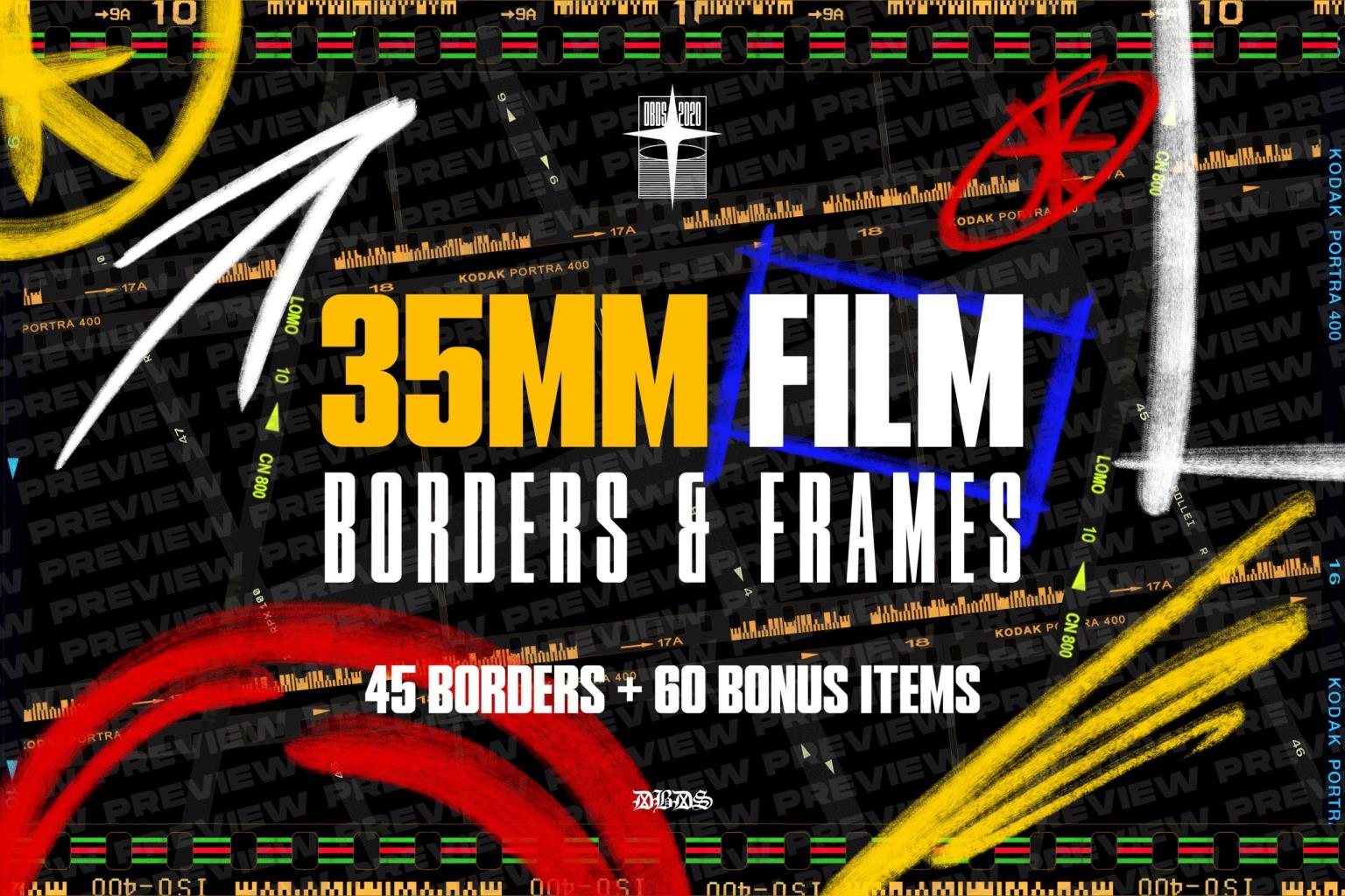 Film Borders & Frames Mega Bundle 胶片边框和超级捆绑  100多个 PNG边框 高质量影视、摄影后期人像 Instagram素材 – DUNEFILM