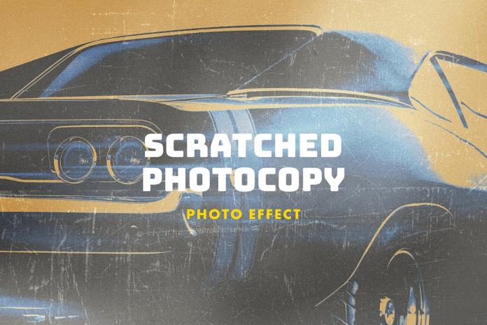 Scratched Photocopy Photo Effect 复古划痕影印照片效果Photoshop模板 – DUNEFILM