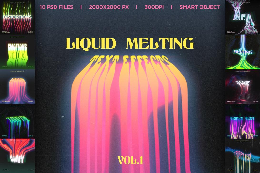 Liquid Melting Text Effects Vol.1、Vol.2 液体融化文字效果20个PSD文件 – DUNEFILM