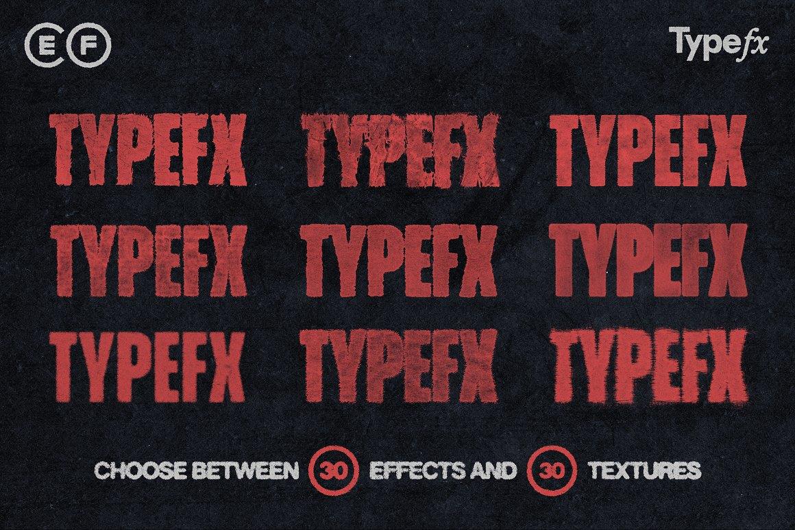 TYPE FX BY EFCO STUDIO 破损做旧印刷复古文字样式效果Photoshop动作 图案