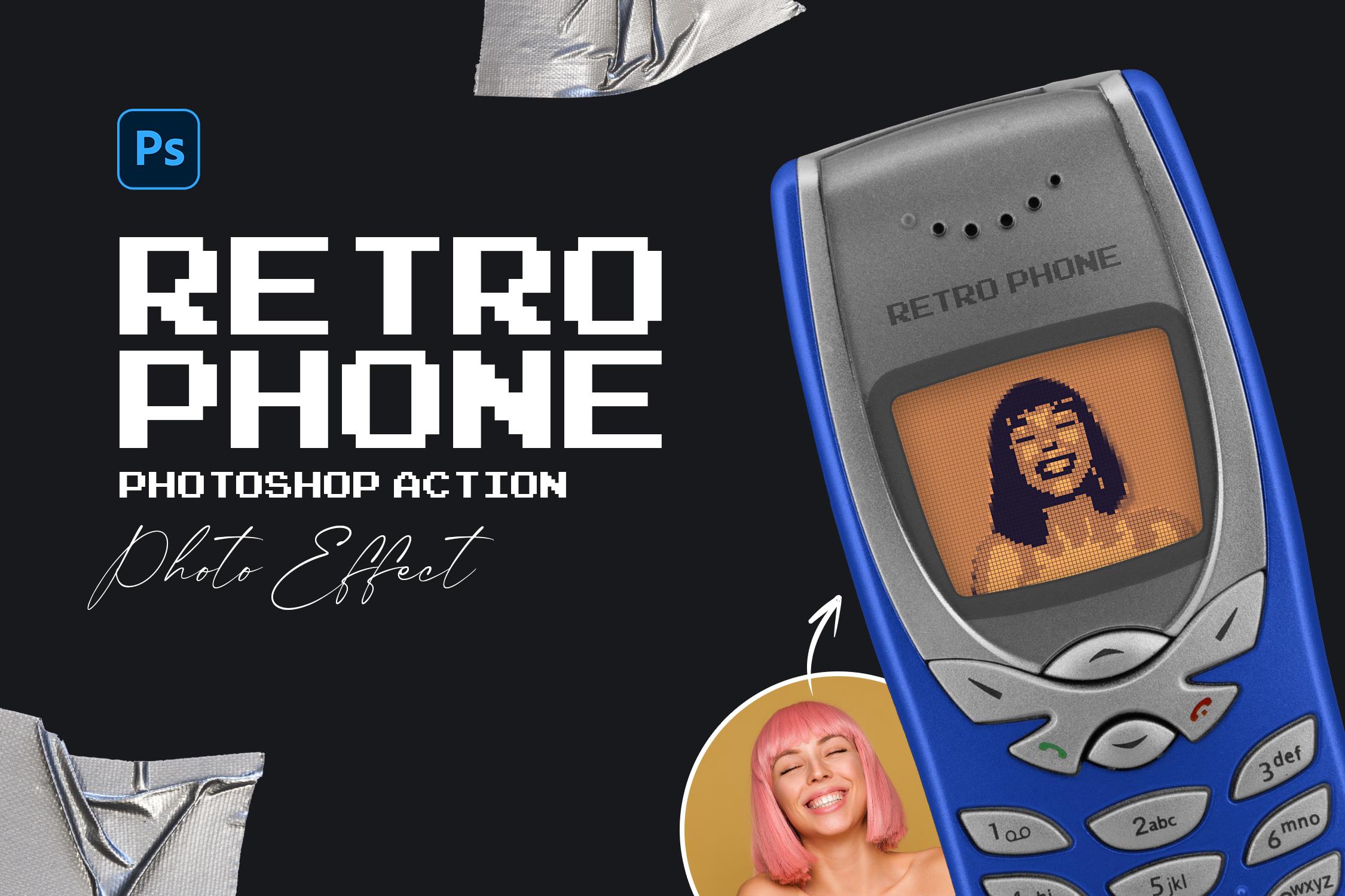 复古旧手机照片插图像素艺术效果 Retro Phone Photoshop Action  – DUNEFILM