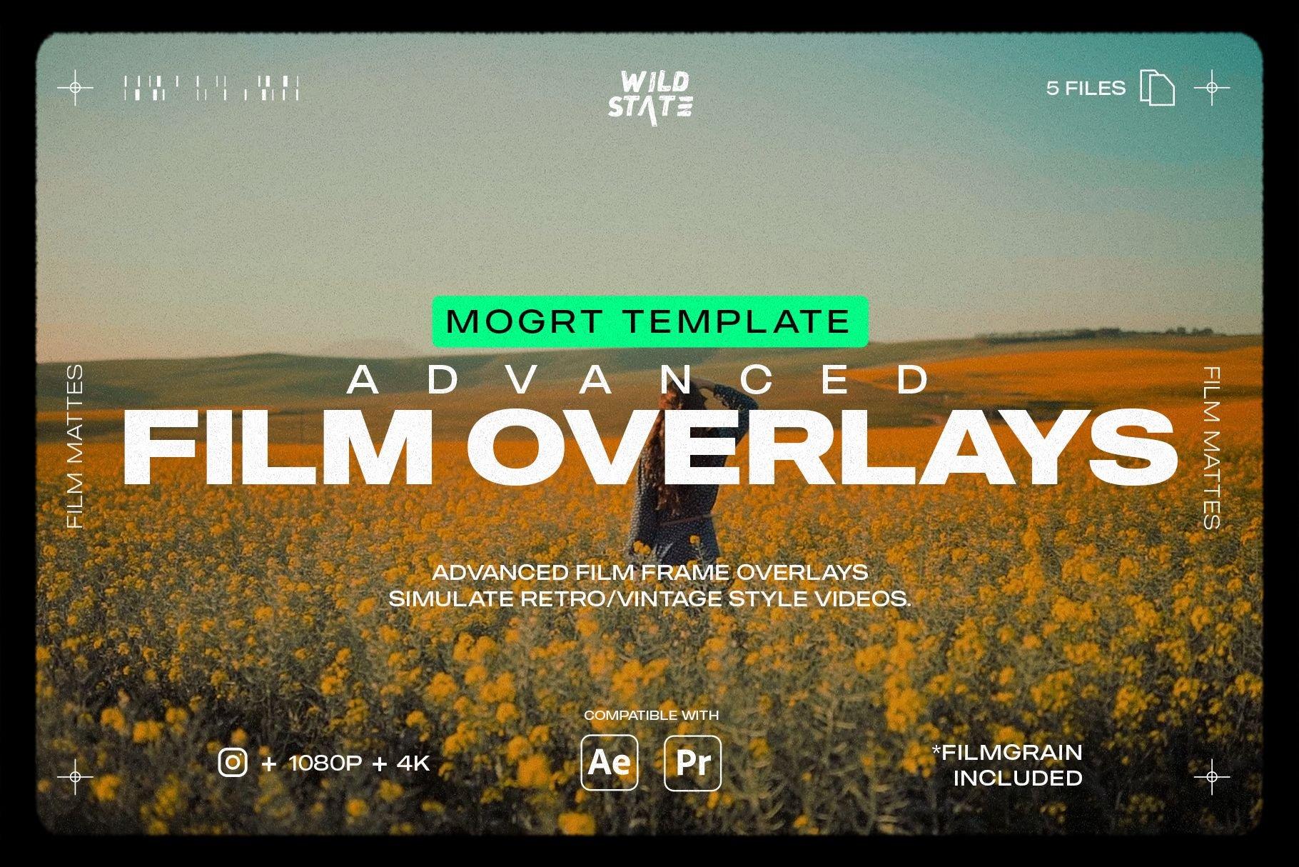 Film Overlays 4K + 1080P 模拟复古胶片帧外框分屏叠加 可自定义MOGRT动态图形模板 – DUNEFILM