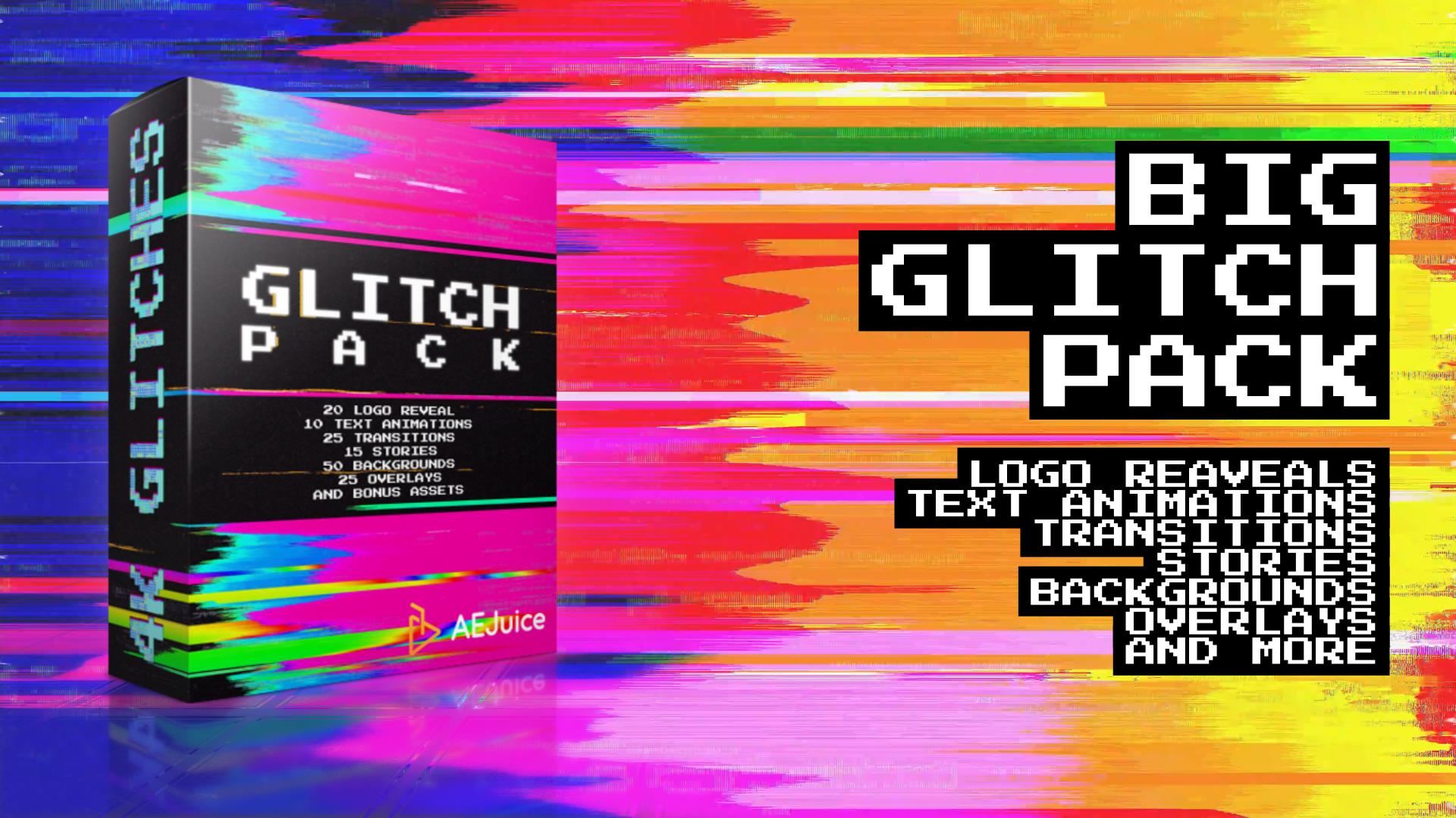 Aejuice Glitch Pack – Premiere Mogrt 动画故障、背景和标题动画、文字动画、视频叠加层、失真贴图等元素 – DUNEFILM