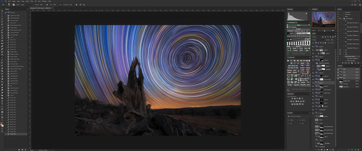 Photoshop星轨图像清洁和堆栈处理摄影后期教程+TKActions V8 Panel 插件【教程+素材+插件和详细安装教程】