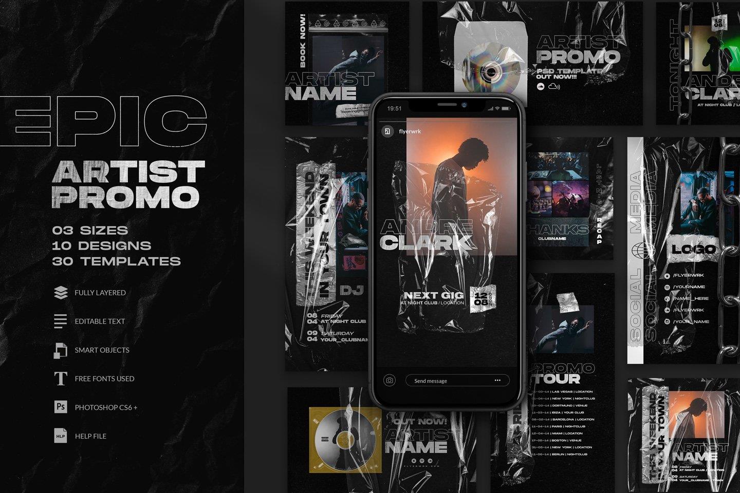 Flyerwrk –  EPIC Artist Promo Social Media Instagram社交海报图形艺术封面Photoshop模板 – DUNEFILM