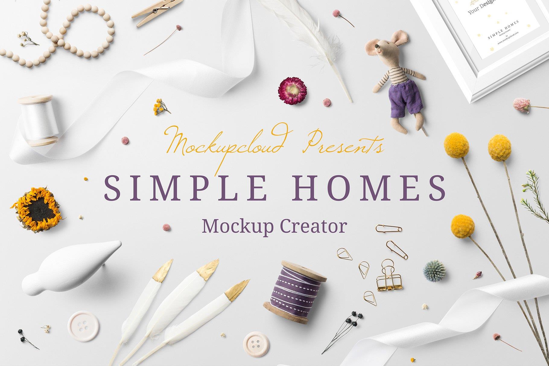 Simple Homes Mockup Creator 超600多个可编辑对象、背景纹理、房屋样机创建者 – DUNEFILM