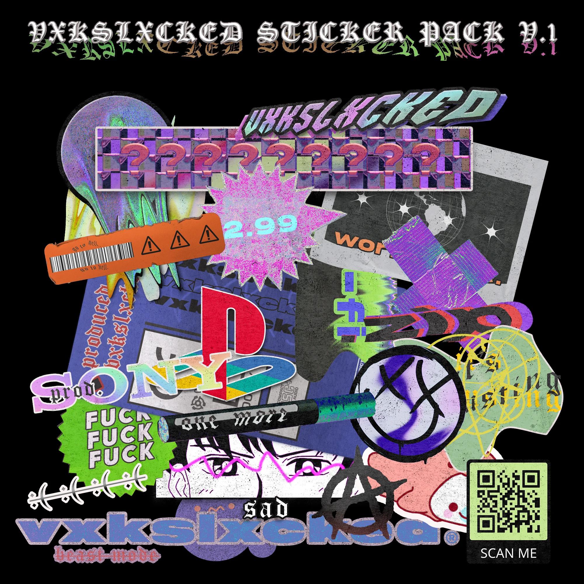 VXKSLXCKED STICKER PACK V. 1 24个高分辨率复古艺术独特潮流贴纸包 – DUNEFILM