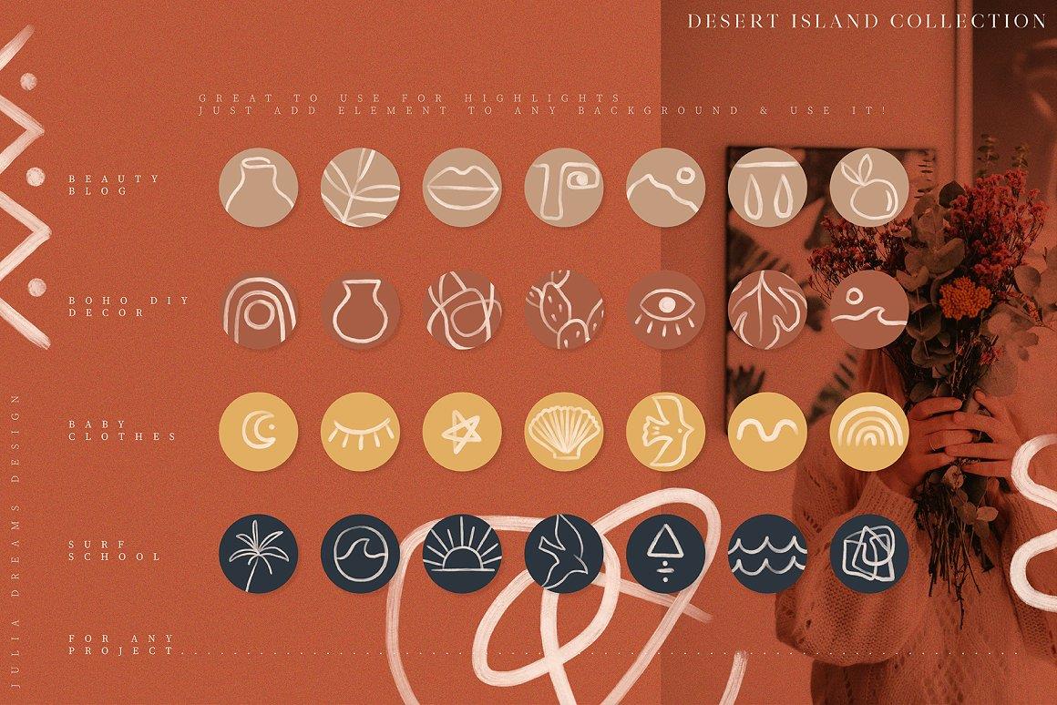 Desert Island Collection 154种元素手绘爱心笔刷影视平面海报图形元素