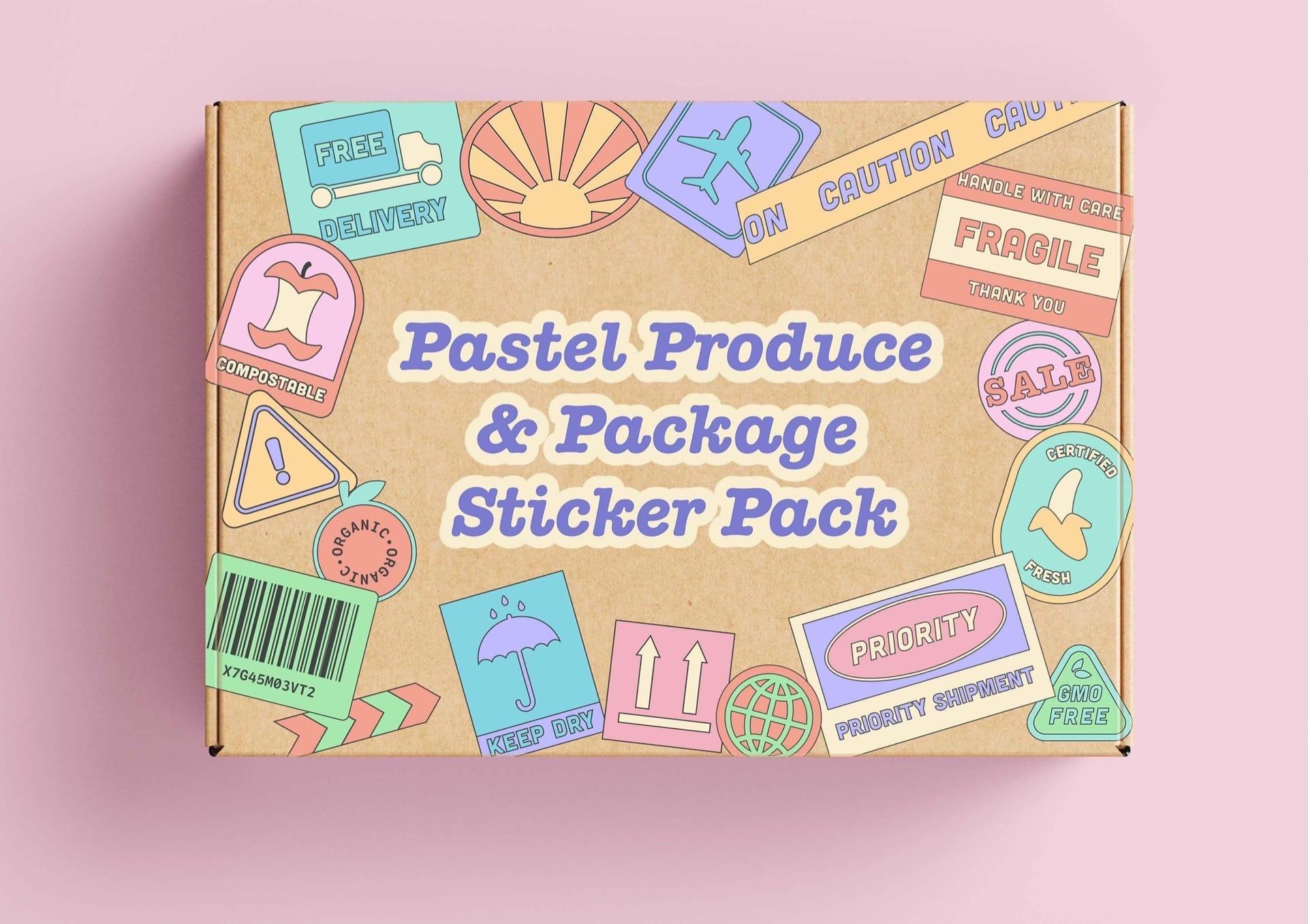 Pastel Produce-Package Sticker Pack  80个PNG、AI 包装贴纸包 – DUNEFILM