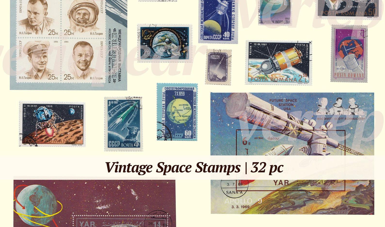 Space Stamps 2组复古太空邮票贴纸 – DUNEFILM