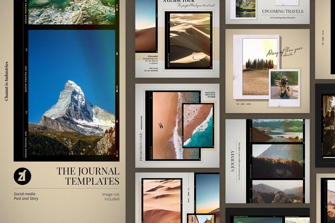 Journal social media templates 12个Instagram帖子模板24个可编辑电影框海报图形元素PSD模板 – DUNEFILM