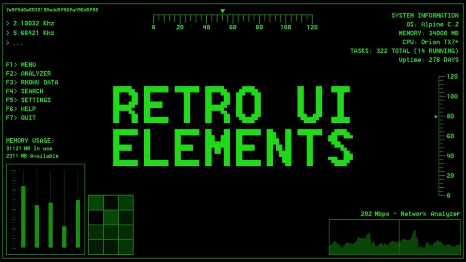 Retro UI Elements – 50多个4K经典科幻电影启发模块化循环复古 UI 科幻仪表板动画 – DUNEFILM