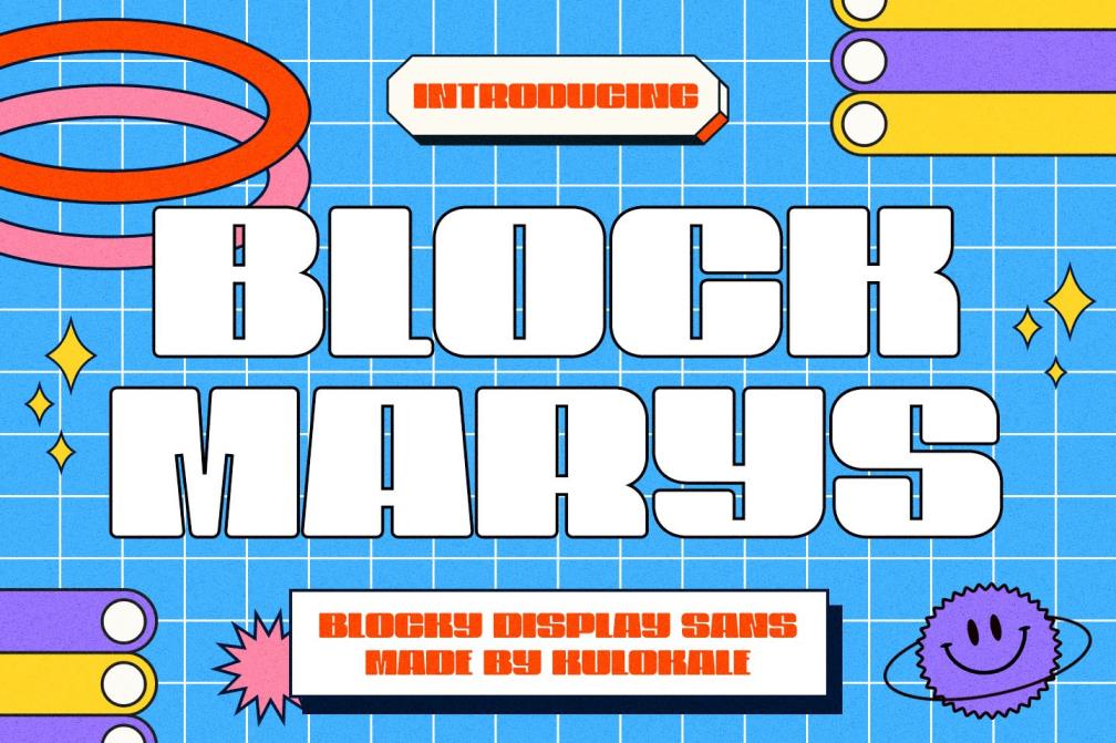 Block Marys – Blocky Display Sans 广告、标识、包装、海报标题和编辑设计、品牌、贴纸字体 – DUNEFILM