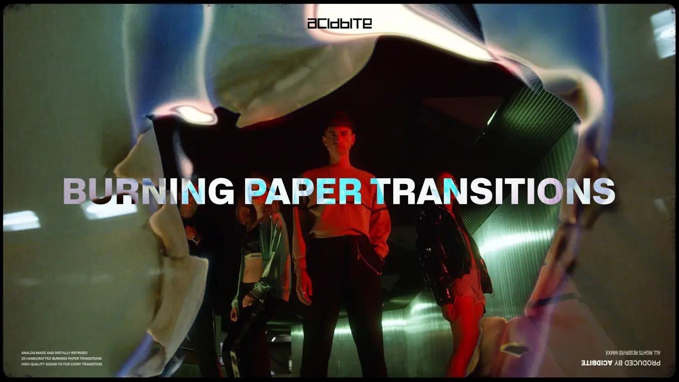 Acidbite 20个手工制作纸张火焰燃烧过渡转场支持PR&FCPX BURNING PAPER TRANSITIONS（3491） – DUNEFILM